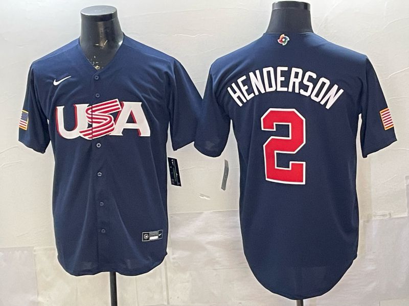 Men 2026 World Cub USA #2 Henderson Blue Nike MLB Jersey style 001